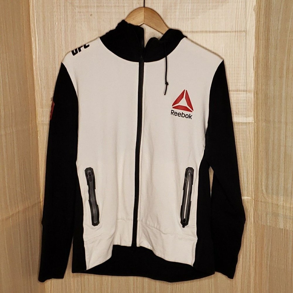 Reebok Anthony Pettis MMA Mens Black White Hooded Jacket Large